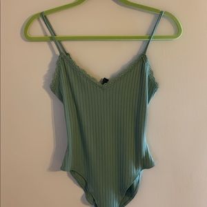 Green Ribbed Cami Body Suit